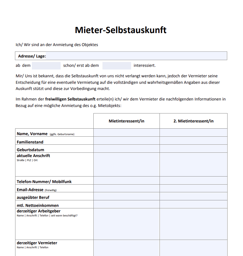 Mieterselbstauskunft PDF