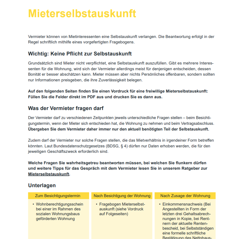 Mieterselbstauskunft PDF