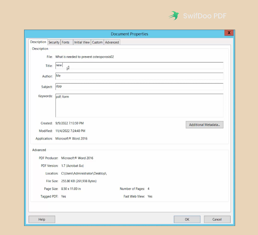 Modify PDF Metadata with Adobe Acrobat