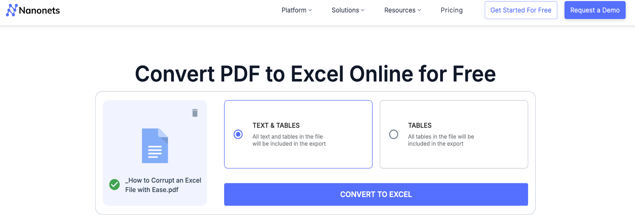 Convert PDF to Excel with Nanonets 2