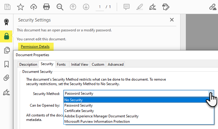 No Security Setting in Adobe Acrobat