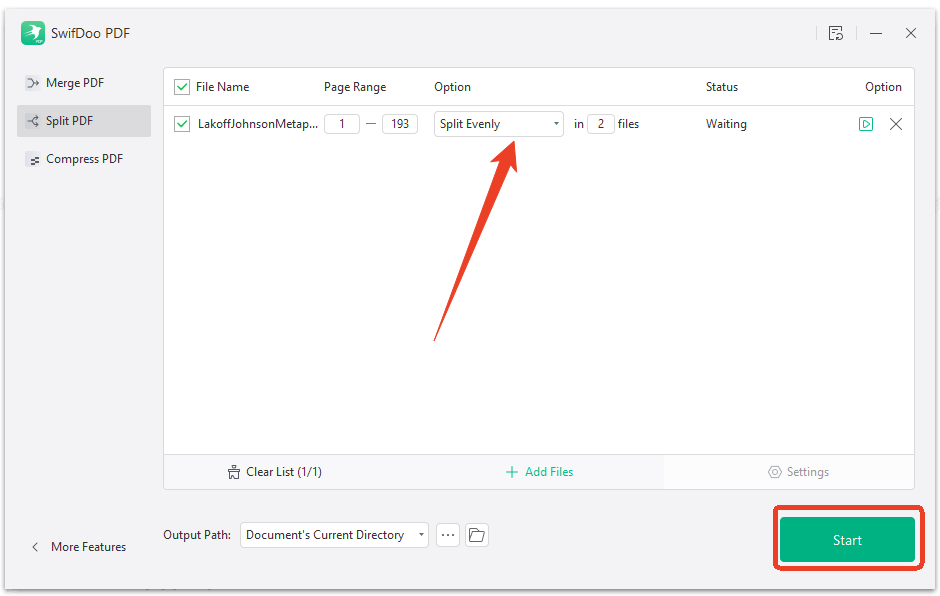 SwifDoo PDF splitter