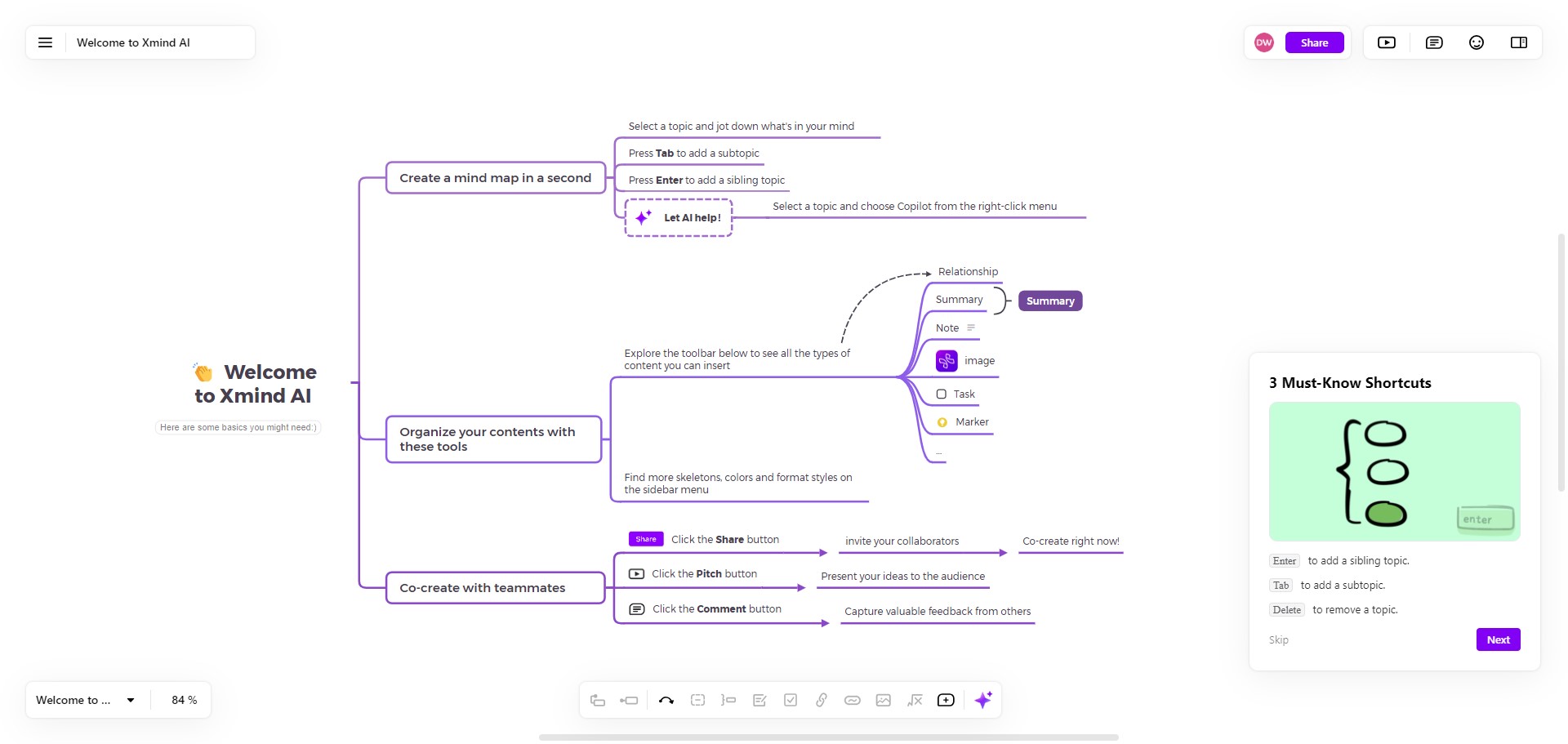 Xmind: Kostenlos Notizen App für Mindmap/Brainstorming