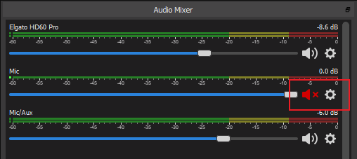 Check and unmute in the OBS Audio Mixer