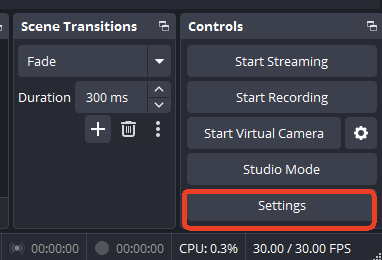 Click the Settings button in OBS