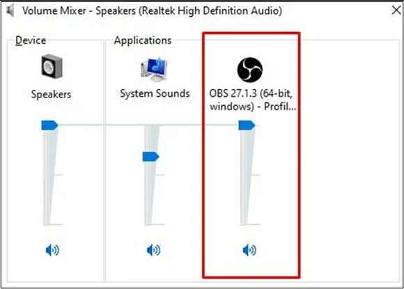 Ensure OBS is not muted in Windows Volume Mixer