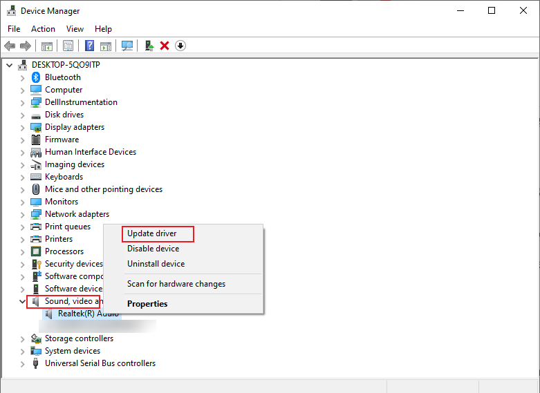Update drivers in Device Manager