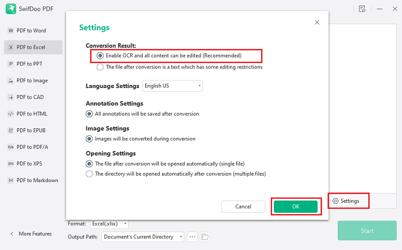 Convert scanned PDFs to Excel or Word documents in SwifDoo PDF