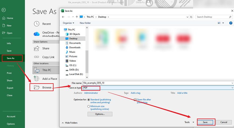 Convert an ODS file to PDF in Microsoft Excel