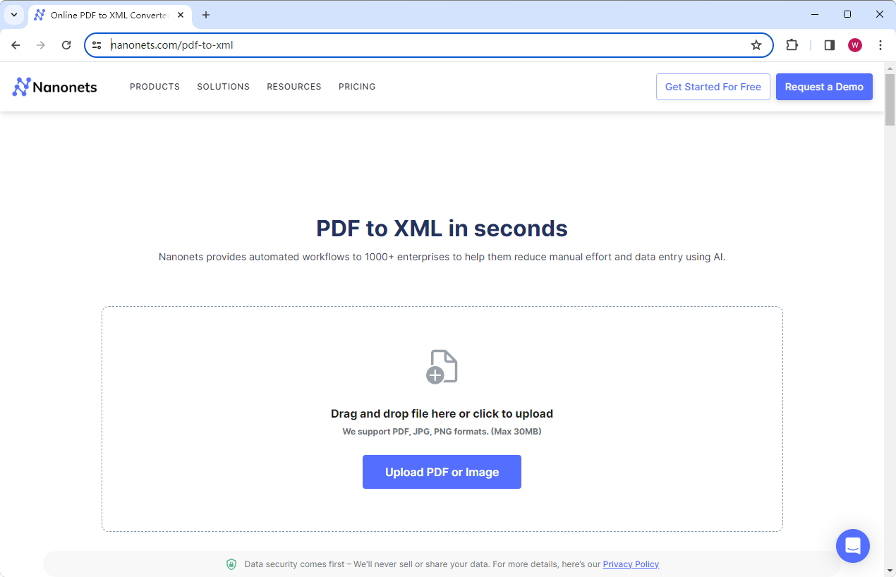 Online Convert PDF to XML with Nanonets