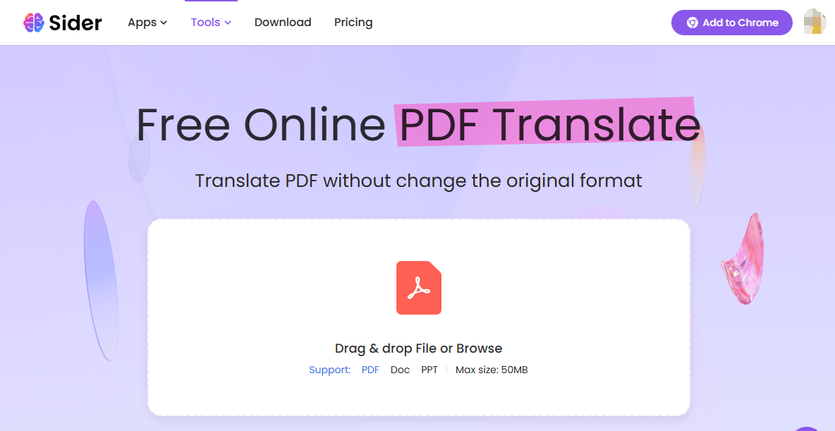 Online PDF Translator Sider