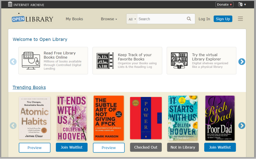 Open Library Homepage 