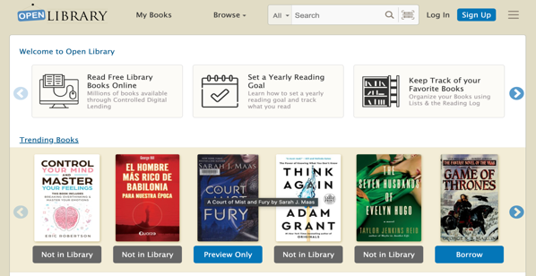 Open Library website to read online books free without downloading