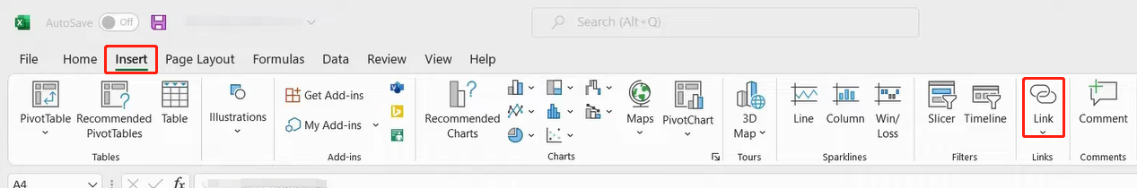 Open PDF in Excel by inserting a hyperlink step 2