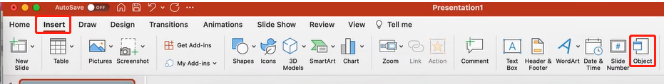 Open PDF in PowerPoint by inserting an object step 1