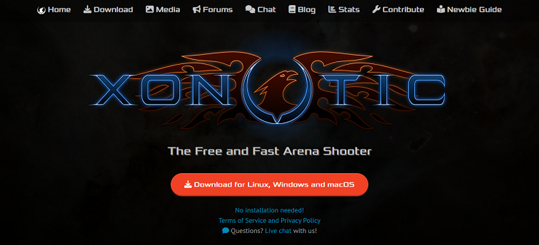 The website page of Xonotic