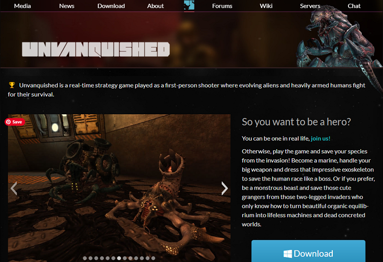 The website page of Unvanquished