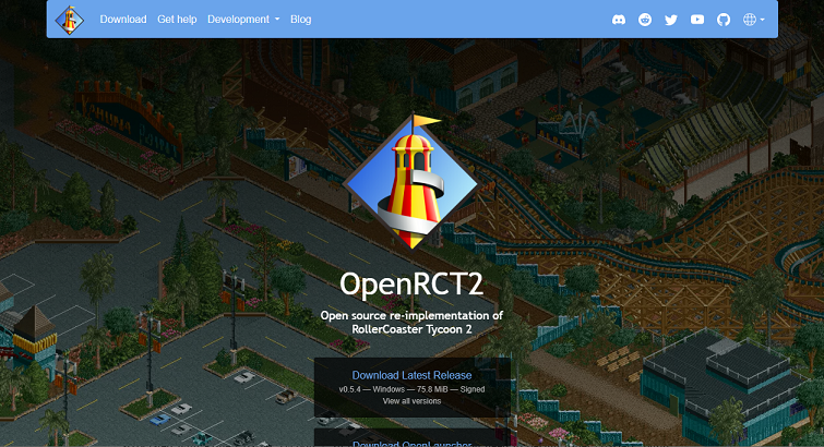 The website page of OpenRCT2
