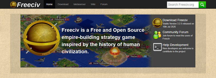 The website page of Freeciv