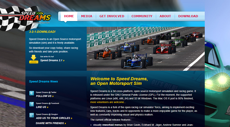 The website page of Speed Dreams