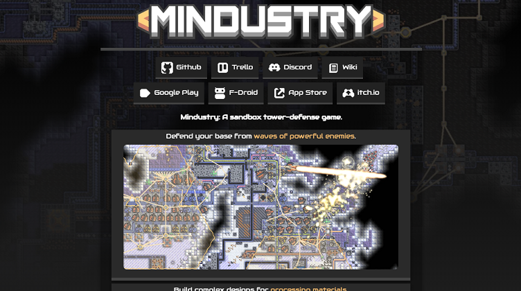 The website page of Mindustry