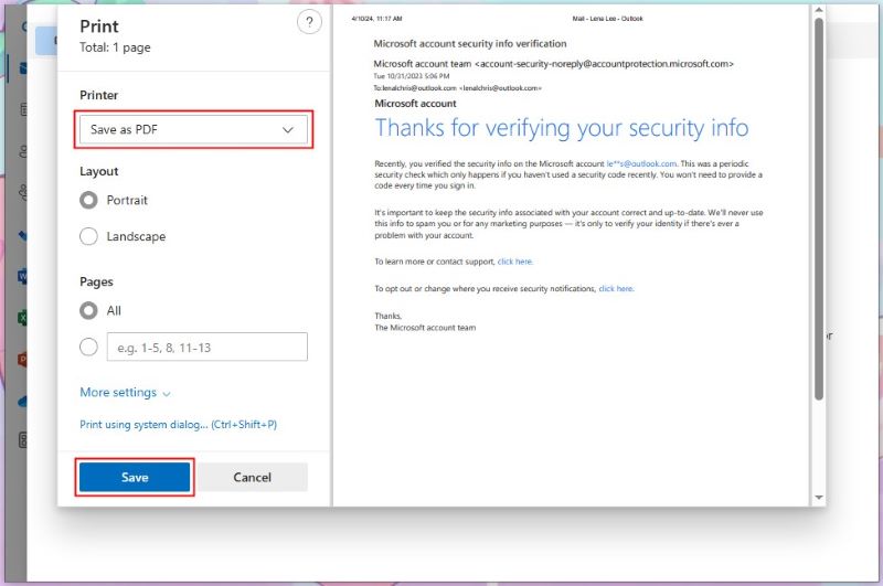 Save Outlook Email