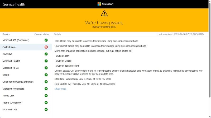 Microsoft Service Status