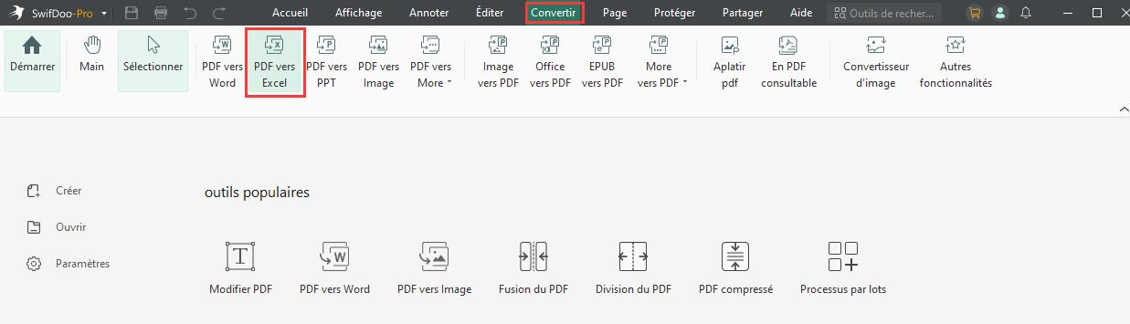 Ouvrir un PDF sous forme de feuilles Excel SwifDoo PDF
