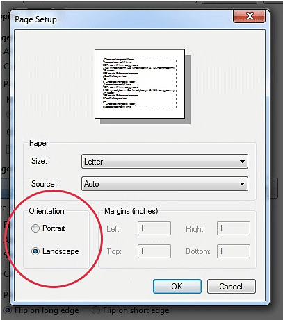 Page Setup Window in Adobe Reader