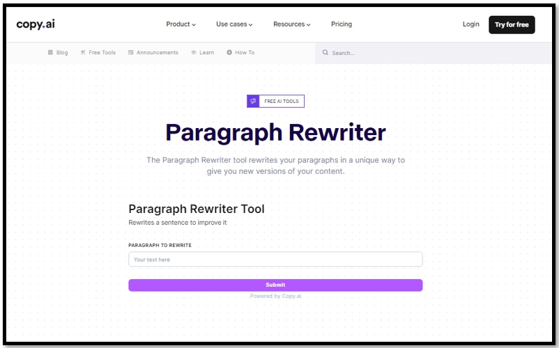 Paragraph rewritter - Copy AI
