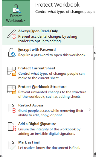 Extra security options in Excel