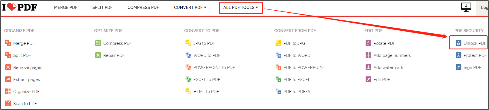 Wählen Sie oben auf der Webseite der Software ALLE PDF-TOOLS 