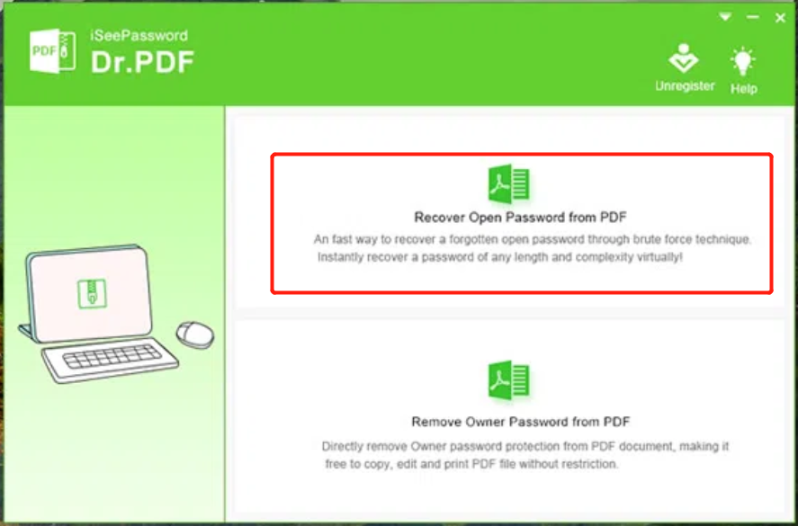Klicken Sie auf den Bereich Recover Open Password from PDF 