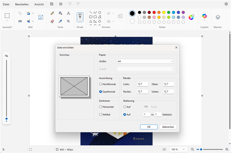 PDF als Poster drucken mit Microsoft Paint 