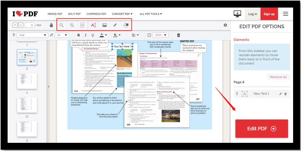 Wählen Sie die Bearbeitungswerkzeuge, um Änderungen an Ihrer PDF-Datei vorzunehmen.