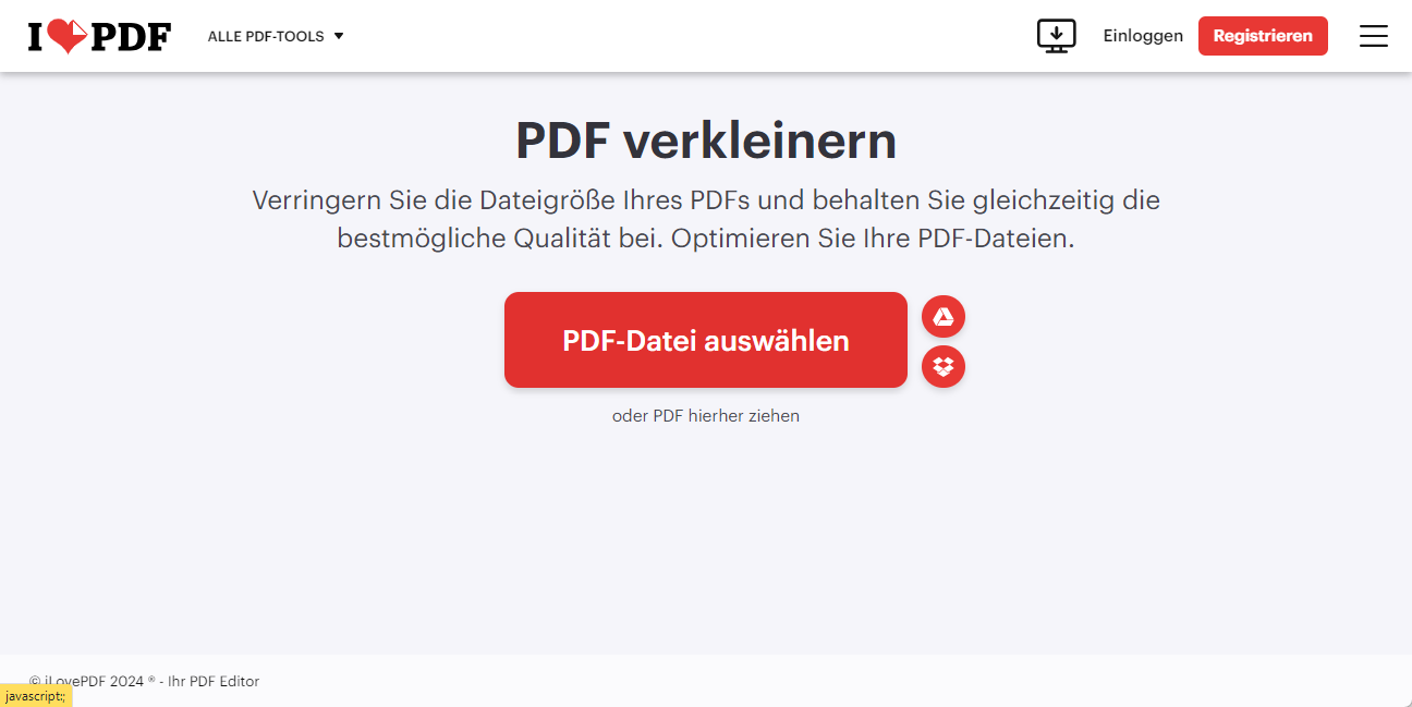 PDF komprimieren online mit iLovePDF
