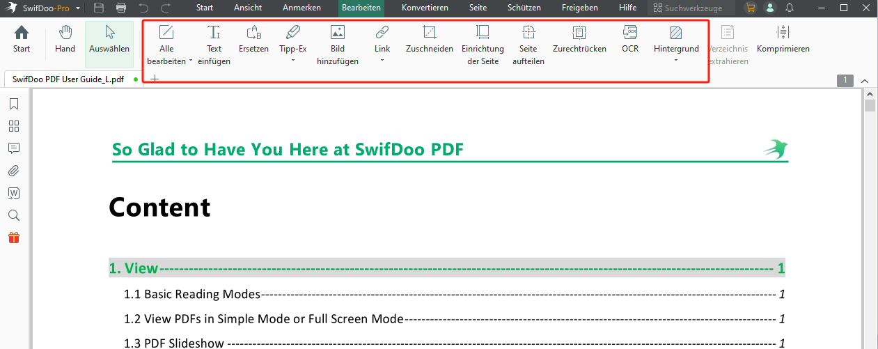 PDF bearbeiten mit SwifDoo PDF unter Windows