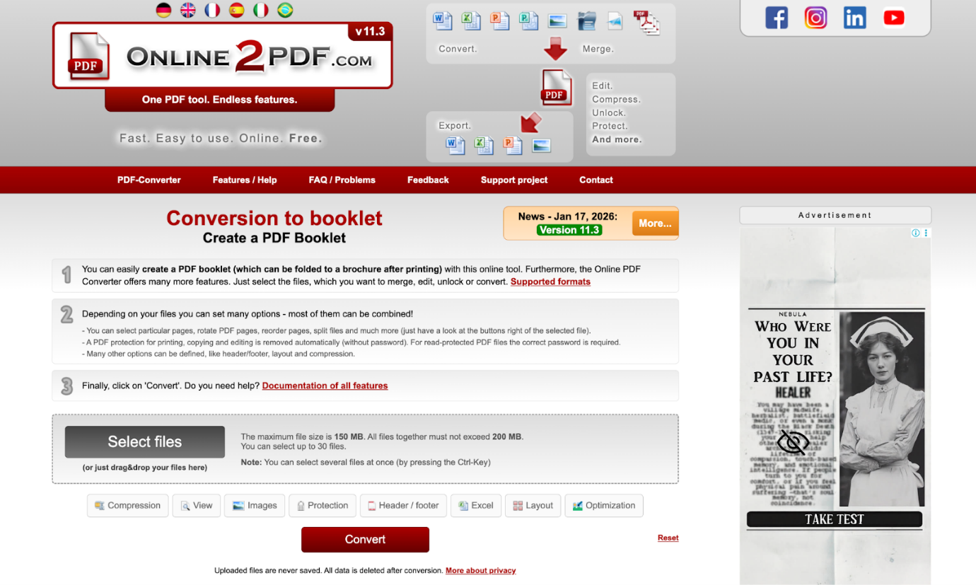 Interface of Online2PDF