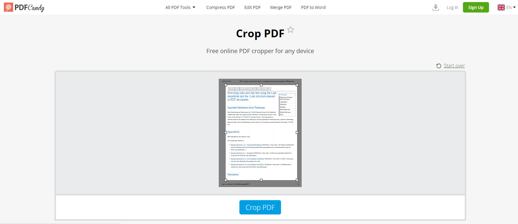 PDF Candy Online Cropping PDF