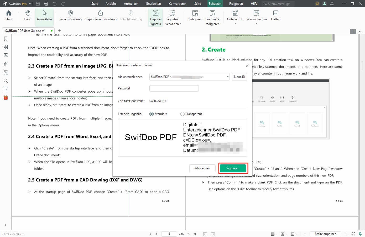 Digitale Unterschrift in PDF einfügen SwifDoo PDF