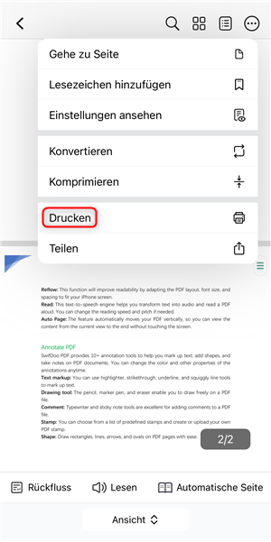 PDF auf iPhone drucken - Druckoptionen mit SwifDoo PDF optimieren