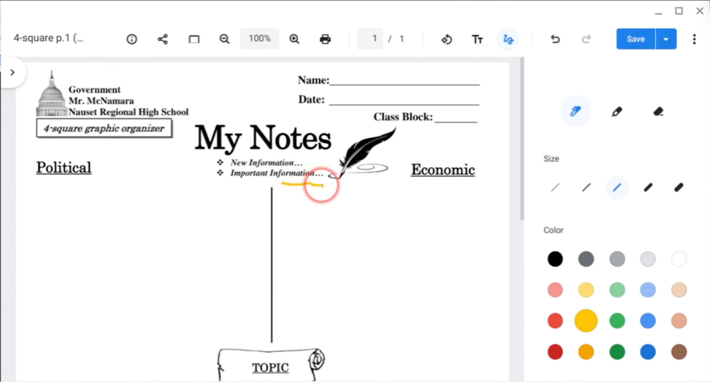 Click the Draw tool to edit the PDF in the Gallery app on your Chromebook