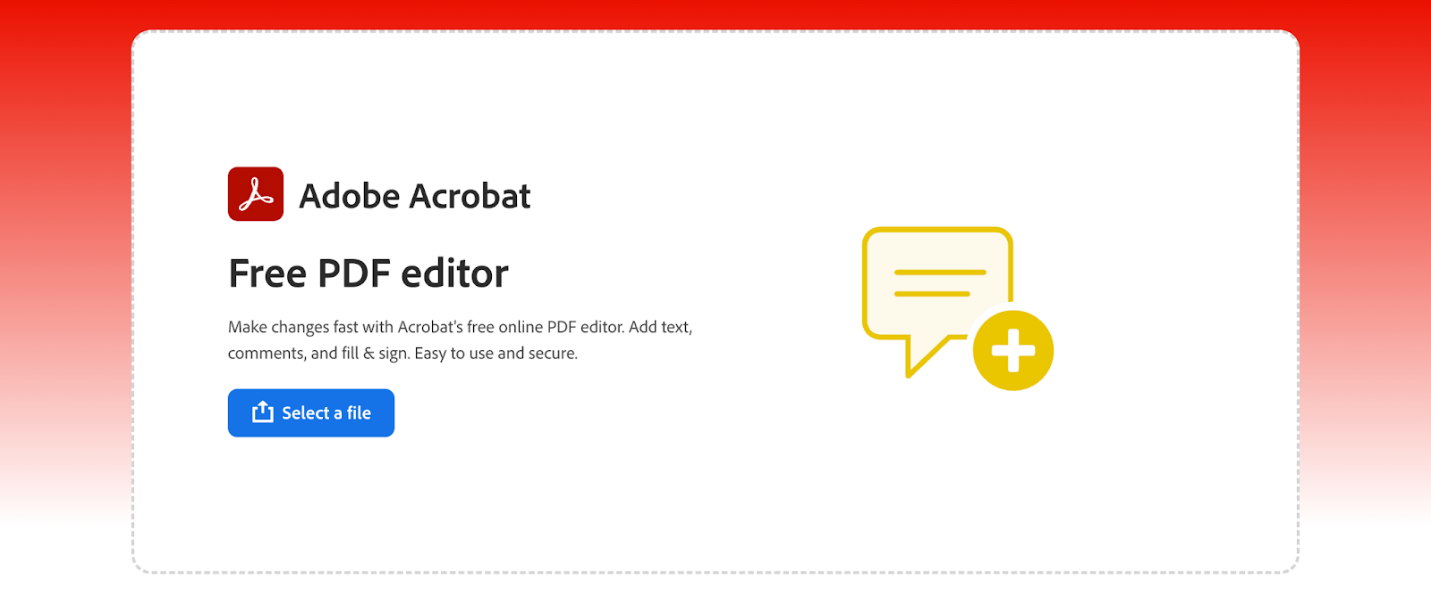 The interface of Adobe Acrobat Online PDF Editor