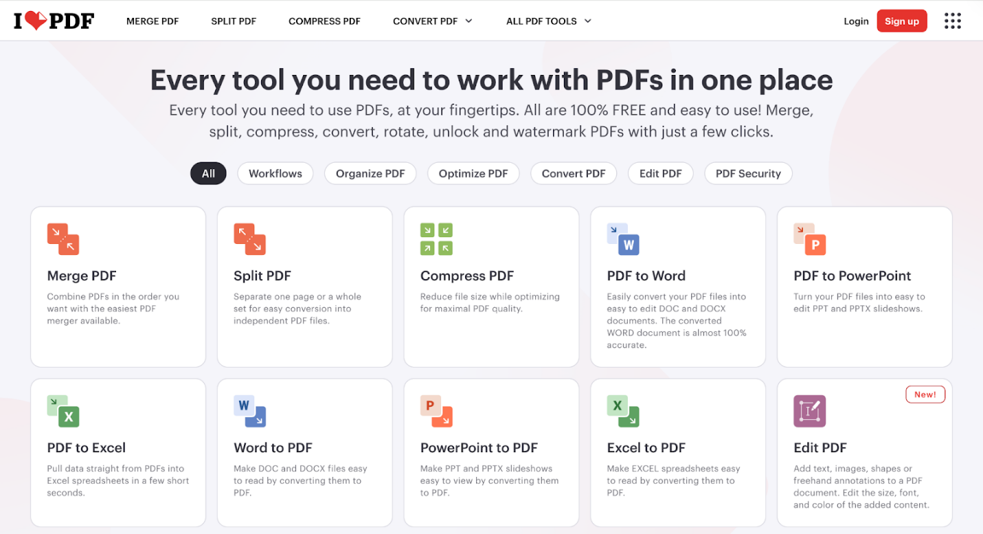 The interface of iLovePDF
