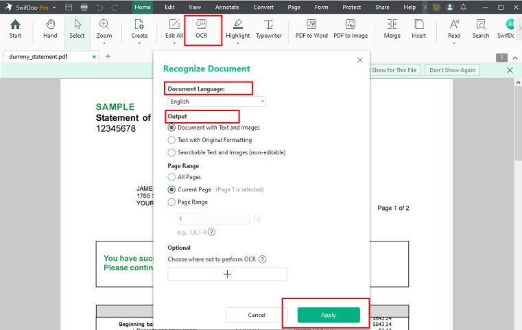 OCR a PDF in SwifDoo PDF