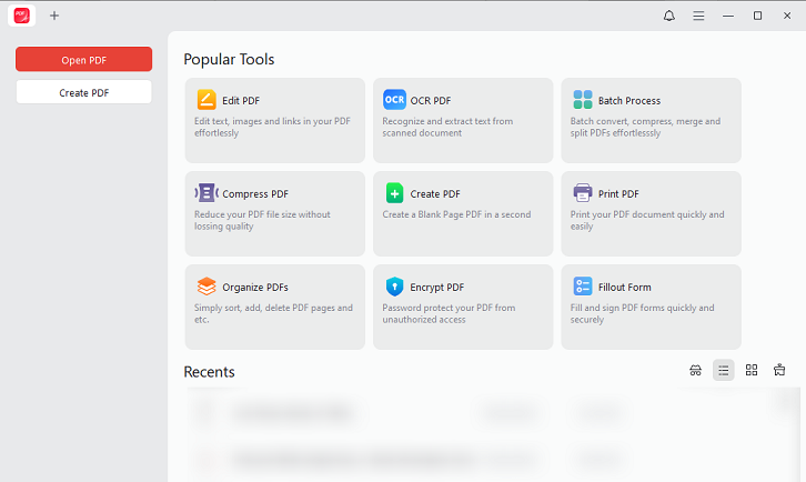 Main interface of JOPDF