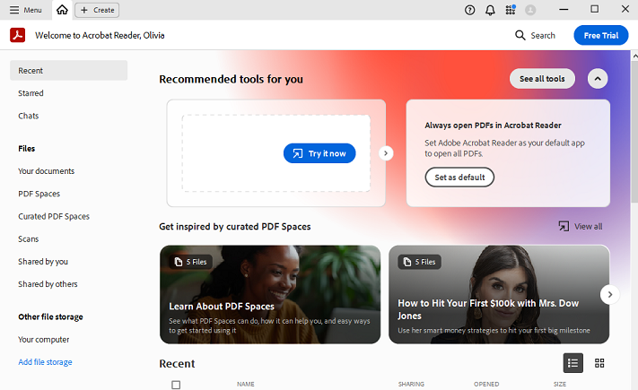 UI of Adobe Acrobat