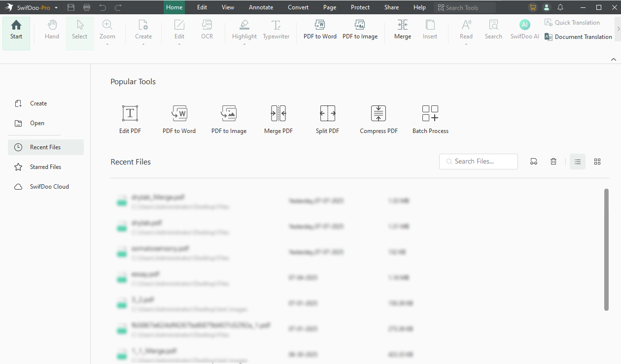 The user interface of SwifDoo PDF