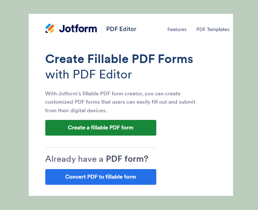 Klicken Sie auf der Startseite auf die Schaltfläche Ausfüllbares PDF-Formular erstellen