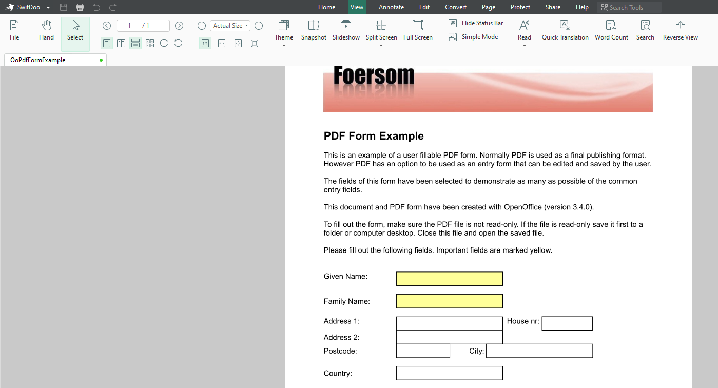 Öffnen Sie Ihre PDF-Datei in SwifDoo PDF. 